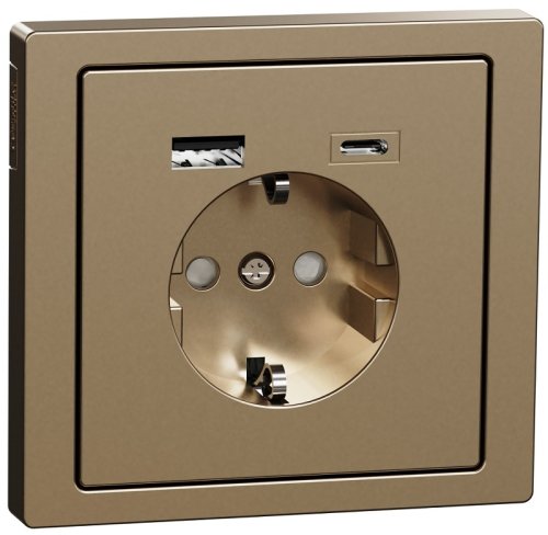 Розетка с заземлением +2xUSB тип A+C без рамки Schneider Electric Merten D-Life 1-м. шампань картинка